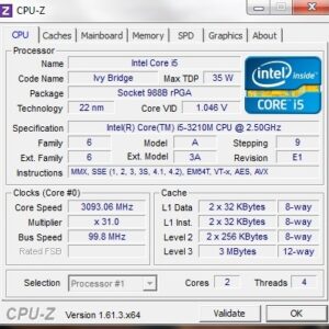 Thông số kỹ thuật CPU Intel core i5 3210m