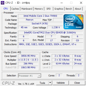 Thông số kỹ thuật CPU Intel core 2 T9900