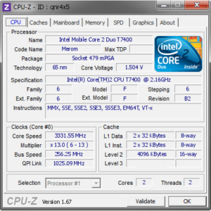 Thông số kỹ thuật CPU Intel core 2 T7400