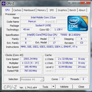 Thông số kỹ thuật CPU Intel core 2 T9500