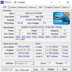Thông số kỹ thuật CPU Intel core i5 540m