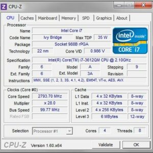 Thông số kỹ thuật CPU Intel core i7 3612QM