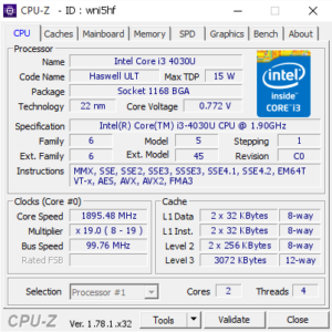 Thông số kỹ thuật cpu i3 4030u