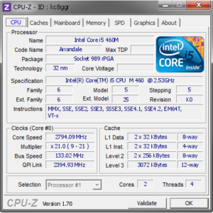 Thông số kỹ thuật CPU Intel core i5 460M