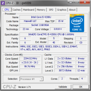 Thông số kỹ thuật cpu dán i5 4200u