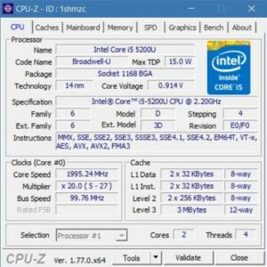 Thông số kỹ thuật cpu dán i5 5200u