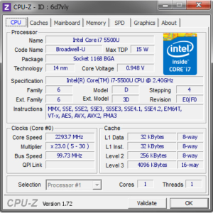 Thông số kỹ thuật cpu dán i7 5500u