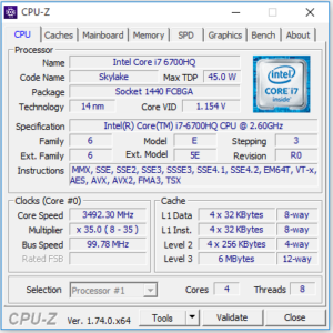 Thông số kỹ thuật cpu dán i7 6700HQ SR2FQ