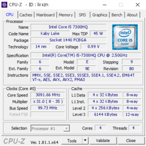 Thông số kỹ thuật cpu dán i5 7300HQ SR32S