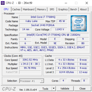 Thông số kỹ thuật cpu dán i7 7700HQ SR32Q