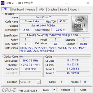 Thông số kỹ thuật cpu dán i7 10870H SR3KY https://trinhanlaptop.vn
